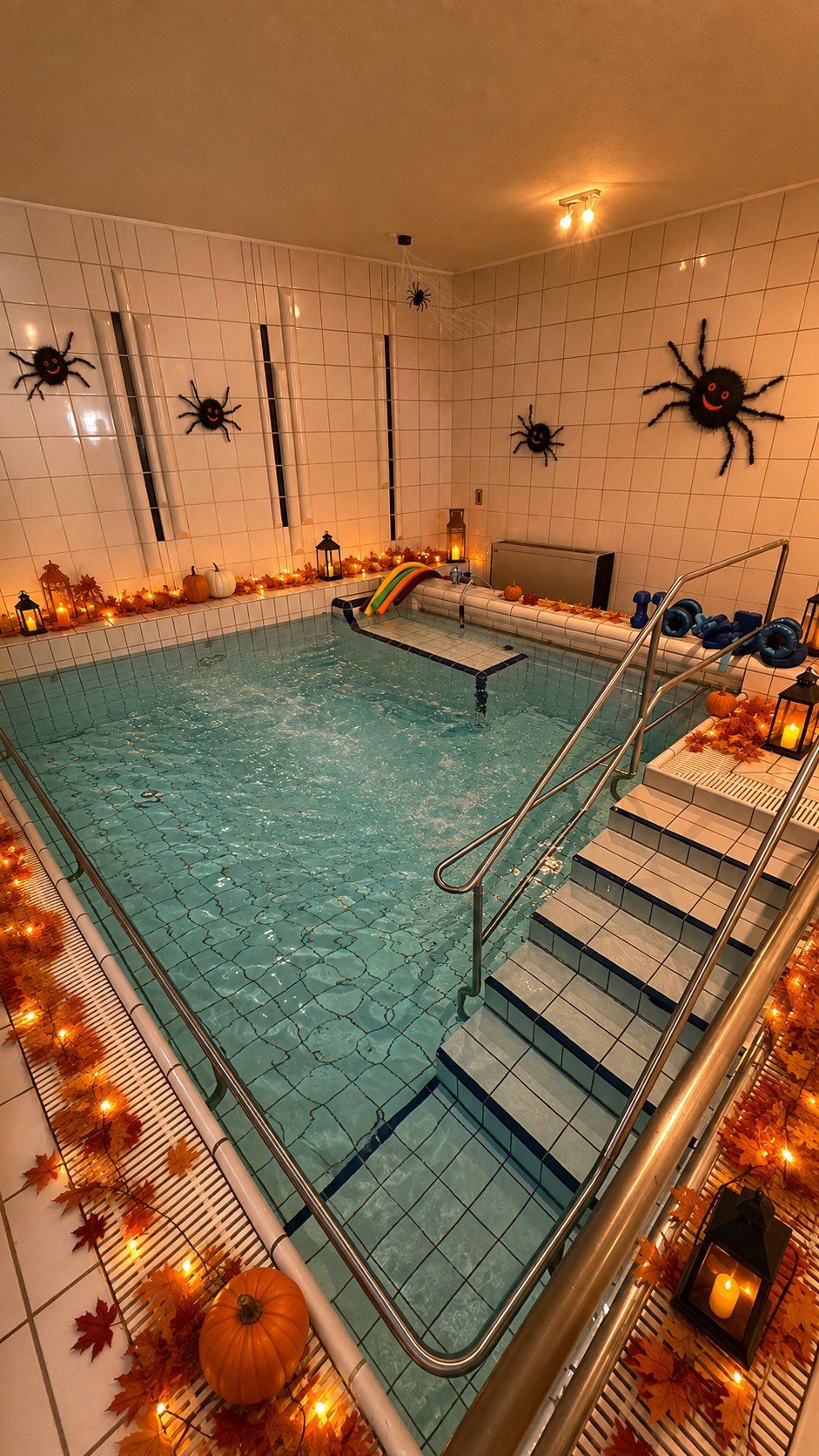 Bewegungsbad mit herbstlicher Halloween-Dekoration.